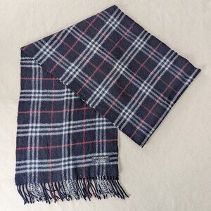 Burberry Used Designer Scarf Blue – Unisex Lambswool – Elegant Winter Accessory.